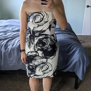Express black and white rose strapless dress